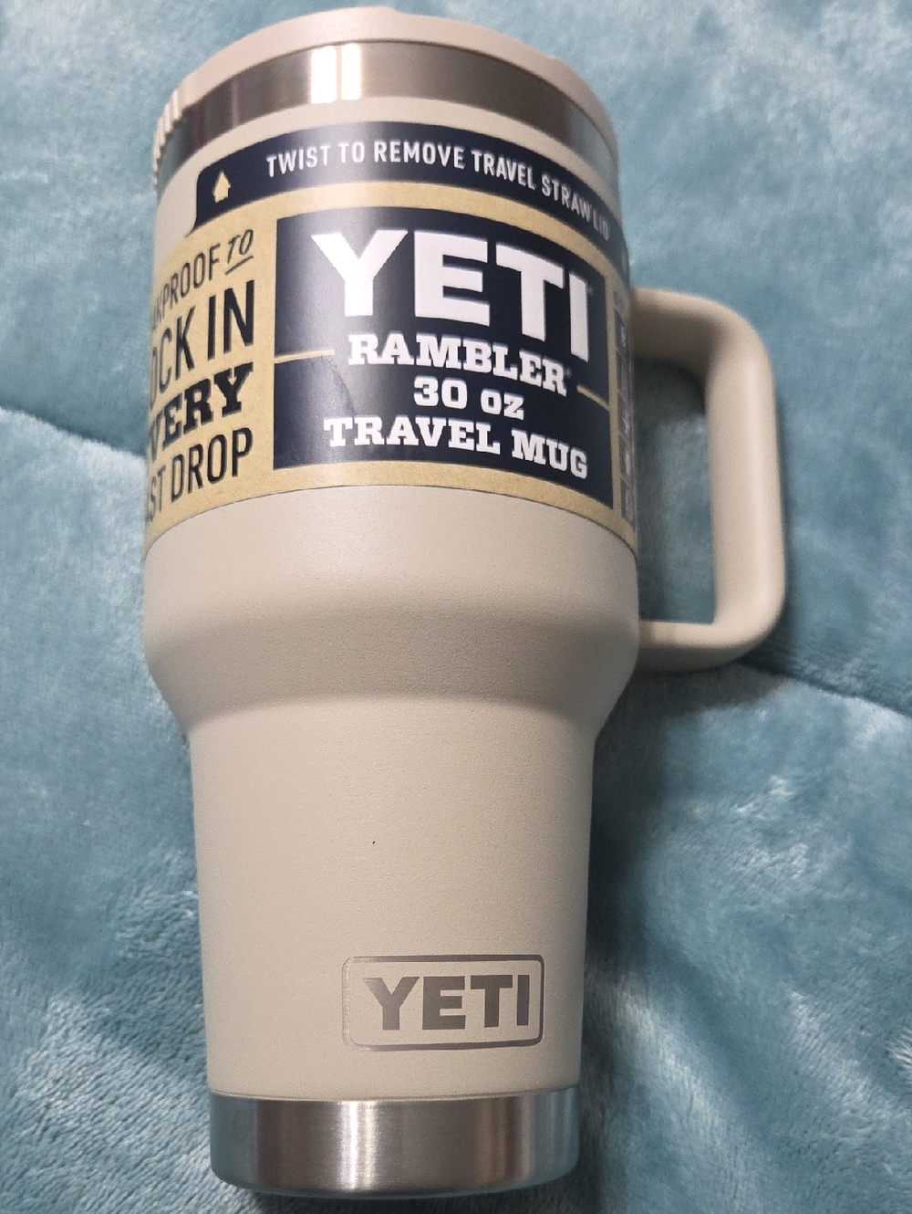 Yeti Rambler 30 oz Travel Mug in Sand Tan with Stainless Accent